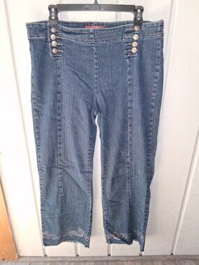 Cos Jeans Flare Leg Stretch Denim Sailor Button Pull On Jeans Sz 14